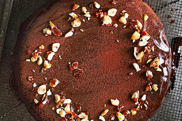 Italian Christmas cake Chocolate cake topped with chopped hazelnuts