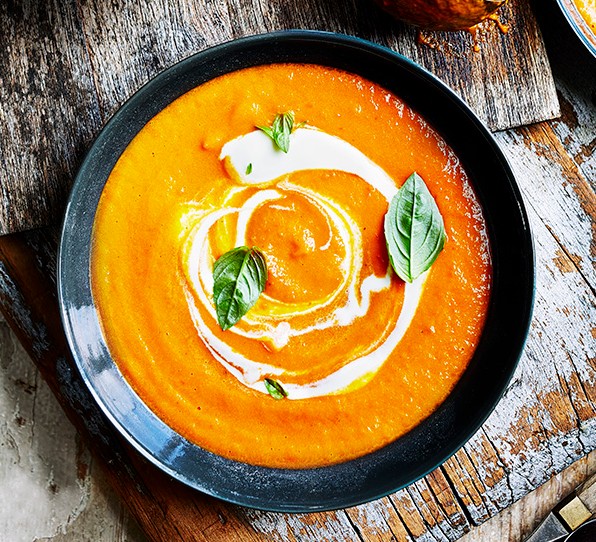 Tomato soup A bowl of tomato soup, with a swirl of creme fraiche