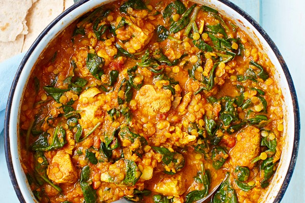 Chicken Saag Healthy Curry Chicken Saag in a Casserole Dish