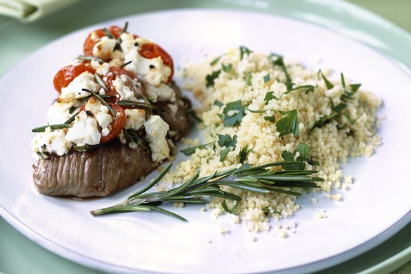 Lamb steaks with feta, tomato and rosemary Lamb steaks with feta, tomato and rosemary