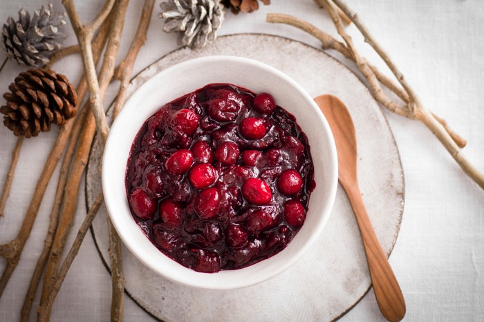 Boozy cranberry sauce A small pot of cranberry sauce
