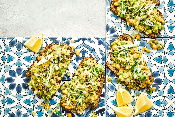 No cook healthy recipes Avocado on Toast with Chickpeas and Miso