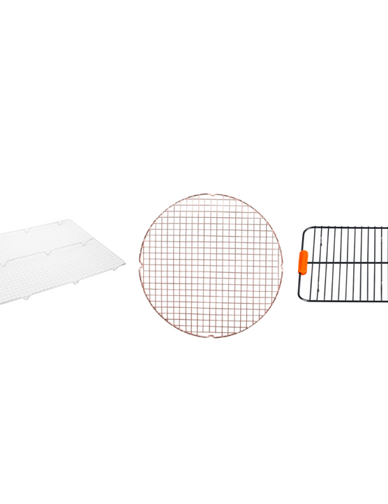 three cooling racks one large one, one circle one and one black one