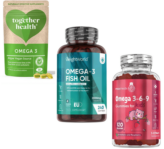 Omega 3 supplements on a white background