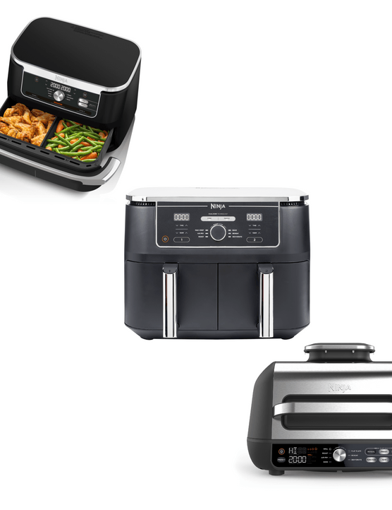 A collage of Ninja air fryer product imagery